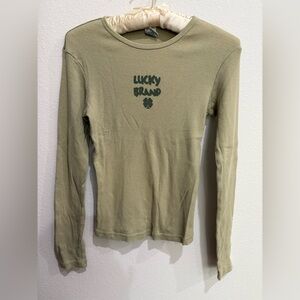 Lucky Brand Olive Long Sleeve Waffle Tee with Dark Green Logo